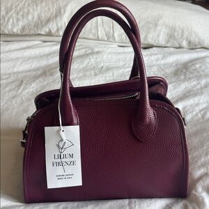 Bordeaux Burgundy genuine leather Italian handbag w/ long strap attachable